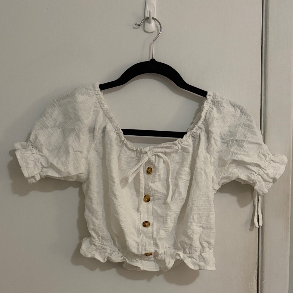 White Button-Up Crop Top